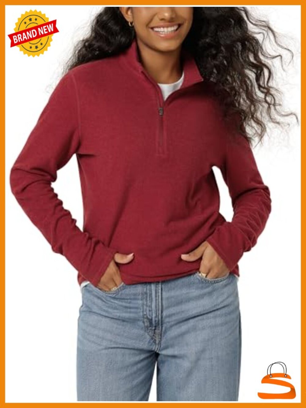 Stretch Fleece Half-Zip Sweatshirt Mock Neck Long Sleeve Pullover
